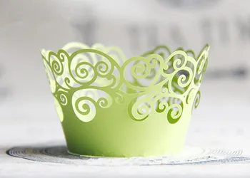 Nemokamas Pristatymas žalia nėrinių cupcake wrapper, pjovimas lazeriu blynai taurės tortas puodeliai įpakavimo pearl popieriaus vestuves apdailos reikmenys