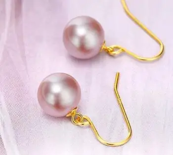 Nemokamas pristatymas žavinga blizgesį AAA 10 - 11mm pietų jūros levandų perlo auskaru 14
