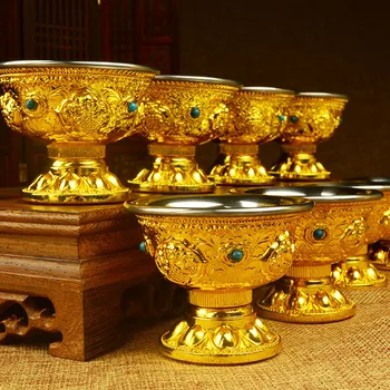 Nepalas amatų aštuonių laimingas aukštos koja aštuonių puodelio vandens tiekimo taurės didelis Budistų atsargų 9 aukštis/10.5 cm skersmuo cm