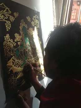 Nepalas Tibeto Lamos grynas ranka-dažytos Thangka tapybos juoda Tango 49*38 cm geltona Mammon portretas