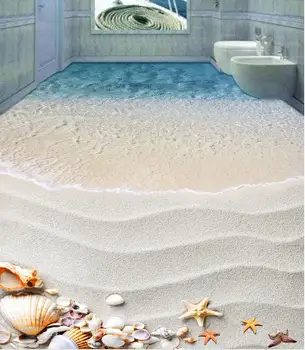 Non-slip vandeniui lipnios PVC Tapetai, Gražus paplūdimys 3D grindų Modernia Užsakymą 3D grindų sieniniai