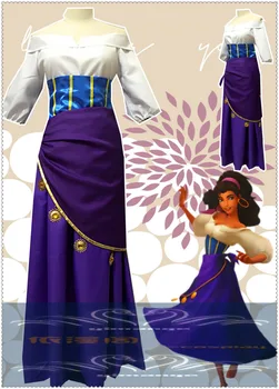 Notre Dame Kuprius Esmeralda cosplay kostiumų violetinė suknelė
