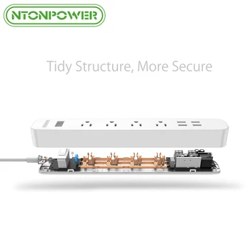 NTONPOWER ODPC USB Surge Protector Galios juostiniai JAV Plug 4 KINTAMOSIOS srovės tinklo Lizdas 4 USB Įkrovimo lizdas su Perkrovos Jungiklis-Ilgas Maitinimo Laidas 1,5 M