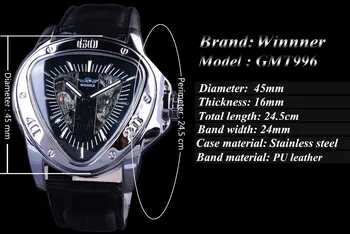 Nugalėtojas Kūrybinių Lenktynių Dizainas, Trikampio Dizaino Sidabro Skeletas Dial Mens Watch Top Brand Prabangus Automatinis Mechaninis Laikrodis Laikrodis
