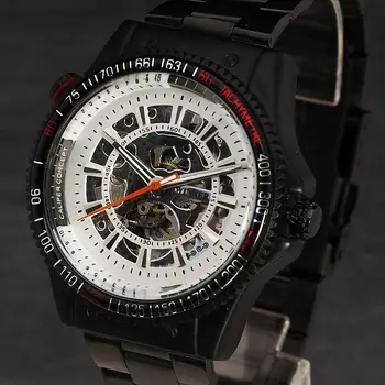 NUGALĖTOJAS Vyrų Sporto Atsitiktinis Automatinis Mechaninis laikrodis Nerūdijančio plieno Dirželis Skeletas Judėjimo Mados Cool Dizaino Laikrodis + BOX