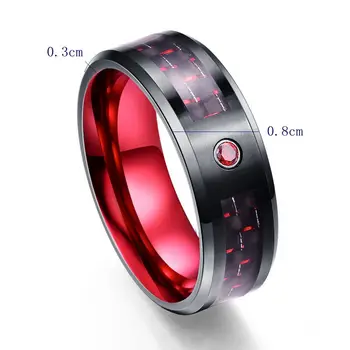 Nuncad juoda 8MM pločio 3.0 MM storio volframo plieno žiedas su inkrustacijos raudona anglies pluošto, vestuvių dovana, dydis 7-12
