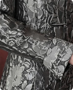 Nuolaida Pilka Kinijos Lady Šilko Satino Švarkas Mandarinų Apykaklės Slim Outwear Mygtuką Gėlių Kailis Nemokamas Pristatymas Dydis S Iki XXXL