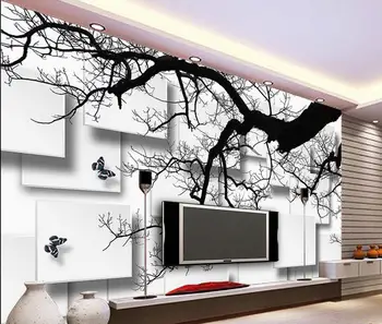 Nuotrauka sienų freskomis tapetai, 3d stereoskopinis tapetai Ranka-dažytos 3d stereo didelis medis blokuoti TV foną