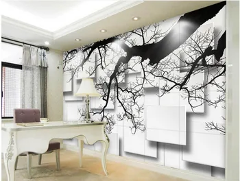 Nuotrauka sienų freskomis tapetai, 3d stereoskopinis tapetai Ranka-dažytos 3d stereo didelis medis blokuoti TV foną