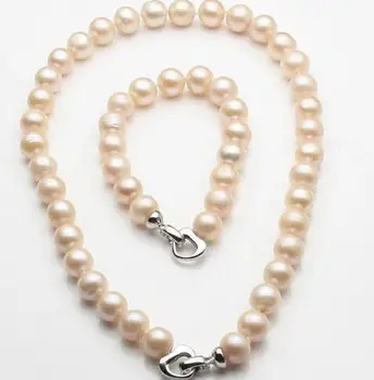 Nustato 9 - 10 mm gražus baltas juodas gėlavandenių perlų nekclace apyrankę>>> moterys jewerly Nemokamas pristatymas