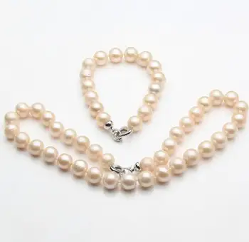 Nustato 9 - 10 mm gražus baltas juodas gėlavandenių perlų nekclace apyrankę>>> moterys jewerly Nemokamas pristatymas