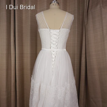 Nėriniai Dot Tiulio Senovinių Vestuvių Suknelės Vestido de noivas linijos Romantiška Iliuzija Iškirpte Užsakymą Realios Foto Nuotakos Suknelė
