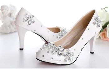 Nėriniai krištolo, sidabro cirkonio vestuvių batai moterims, platformos, aukštakulniai balta nuotakos siurbliai batai mažai aukšto kulno plius dydžių batų