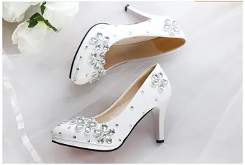 Nėriniai krištolo, sidabro cirkonio vestuvių batai moterims, platformos, aukštakulniai balta nuotakos siurbliai batai mažai aukšto kulno plius dydžių batų