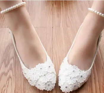 Nėrinių gėlių vestuvių batai moteriški mados rankų darbo naujas dizainas 2018 balta spalva bridesmaid bateliai lady duobute dirželis šalies bateliai