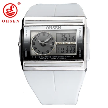 OHSEN Prekės LCD Digital Dual Core Žiūrėti Vandeniui Lauko Sporto Laikrodžiai Žadintuvas Chronografas Apšvietimas Juoda Guma Vyrų Laikrodis
