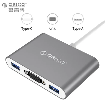 ORICO RCV3A Aliuminio STEBULĖS su Tipas-C VGA/Tipas-C/Type-A Converter USB3.1 Gen1 5Gbps su 3 USB3.0 Uostus, skirtas Mac/Windows/Linux