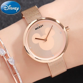 Originali Disney Moterų Kvarco Plieno Tinklelio Juostos Apyrankę Turas Paprastu būdu Mickey Mouse Laikrodžiai Gana Moterų Paauglių Laikrodis