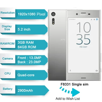 Originalus, Atrakinta Sony Xperia XZ F8331 4G LTE 3GB RAM 32 GB ROM GSM Quad Core Android 5.2