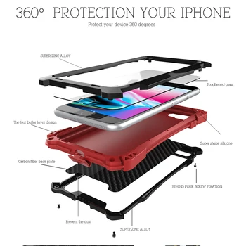 Originalus Case For iPhone 8 / 8 Plius Prabanga Kasdien Vandeniui nelaidų korpusą 360 Visas Apsaugos Metalas + Anglies Pluošto + Grūdinto Stiklo Dangtis