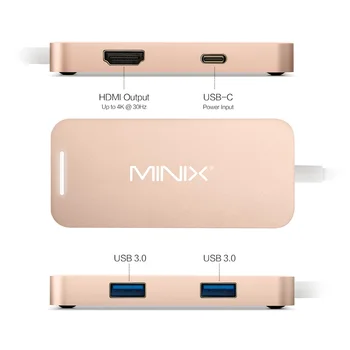 Originalus MINIX NEO C Mini USB-C Multiport Plokštę su HDMI išvesties UHD(3840x2160) 30Hz USB3.0 Aukso Suderinama su 