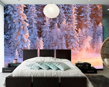 Papel de parede Žiemos Miškų Eglės Stream Sniego Pobūdžio nuotraukų Eglės tapetai, gyvenamasis kambarys su sofa-lova, TV miegamojo sienos freskomis užsakymą