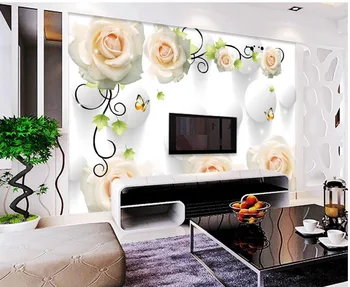 Papel parede sienų tapetai, rose 3d tapetai, TV foną gyvenamasis kambarys sofos, freskos fone