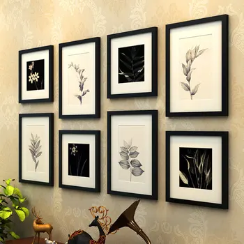 Paprastas medinis nuotraukų siena, nuotraukų rėmeliai fone vestuvių rėmus šeimos sienos kabo nuotraukos su rėmeliu juodos 8 vnt/set