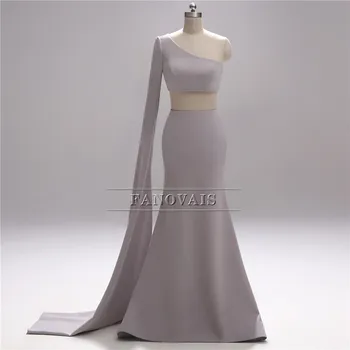 Paprasto Dizaino iš Dviejų dalių, Vakare Gown Vieną Petį ilgomis Rankovėmis Undinė Prom Dresses 2017 Seksualus Vestido de Fiesta Longo PD65