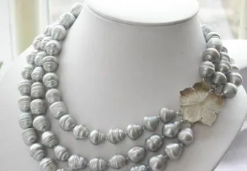 Pardavimo jewerly > Naujas trivietis sruogos 11-13mm gamtos pietų jūros pilka baroko perlas karoliai 18-20
