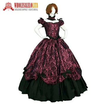 Parduodamas 19 a. Senovinių Kostiumų Viktorijos Gotika Raudona Spausdinimo Suknelė/pilietinio Karo Pietų Belle Helovinas suknelės
