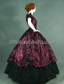Parduodamas 19 a. Senovinių Kostiumų Viktorijos Gotika Raudona Spausdinimo Suknelė/pilietinio Karo Pietų Belle Helovinas suknelės