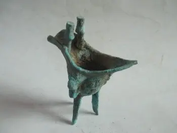 Parengti Kinijos antikos imitacija, senų shang dinastija bronzos paviršiaus nuo rūdžių, trikojo kojos vyno taurės 2-Ojo