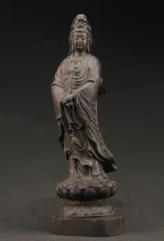 Parengti Kinijos dekoratyvinis rankinis senas juodmedžio medienos guanyin statula