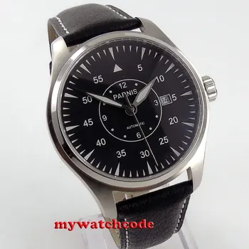 Parnis black dial Safyro Stiklas, sidabro atveju miyota Automatinė mens Watch P612