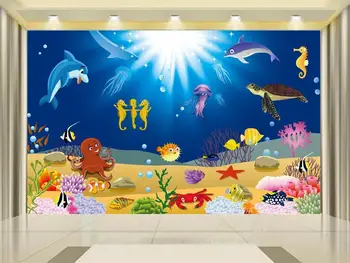Pasirinktinis dydis 3d foto tapetai kambarį freskos neaustinių siena lipdukas animacinių filmų povandeninį pasaulį tapyba fone sienos popieriaus