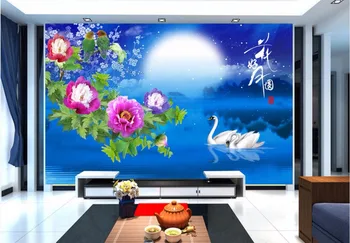 Pasirinktinius nuotraukų 3d kambario tapetai mėnulio gėlės swan namų tobulinimo apdailos dažymo 3d sienų freskomis tapetai, sienų ir 3 d