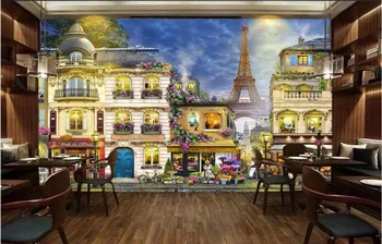 Pasirinktinius nuotraukų 3d kambario tapetai, neaustiniai freskos Romantiška prancūzų gatvės kavinė tapybos 3d sienų freskomis tapetai, sienų ir 3 d