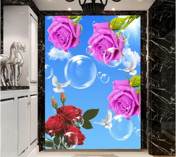 Pasirinktinius nuotraukų 3d lubų freskomis sienos popieriaus Mėlynas dangus rose flower 