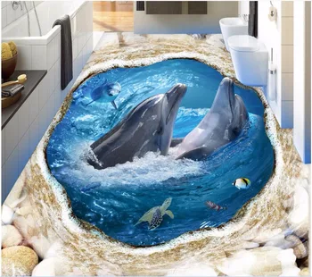 Pasirinktinius nuotraukų 3d pvc grindų savarankiškai sukibimas Romantiškas dolphin vandenyno apdailos dažymo 3d sienų freskomis tapetai, sienų ir 3 d