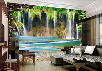 Pasirinktinius nuotraukų 3d sienų freskomis tapetai Kalnų kriokliai tekančiu vandeniu tapybos dekoro nuotraukos tapetai kambarį