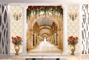 Pasirinktinius nuotraukų 3d tapetai Europos salė ilgo koridoriaus rose cukranendrių vaza kambaryje tapybos 3d sienų freskomis tapetai, sienų ir 3 d