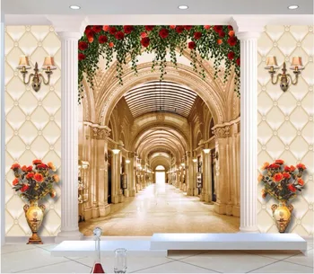Pasirinktinius nuotraukų 3d tapetai Europos salė ilgo koridoriaus rose cukranendrių vaza kambaryje tapybos 3d sienų freskomis tapetai, sienų ir 3 d