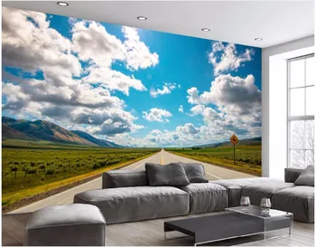 Pasirinktinius nuotraukų 3d tapetai, Fone, sienos mėlynas dangus baiyun pievų, kelių dažymo 3d sienų freskomis tapetai, sienų ir 3 d