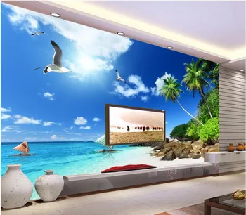 Pasirinktinius nuotraukų 3d tapetai, neaustiniai freskos Kokoso palmių paplūdimys, dekoracijos, dekoracija, tapyba, 3d sienų freskomis tapetai, sienų ir 3 d
