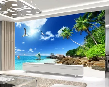 Pasirinktinius nuotraukų 3d tapetai, neaustiniai freskos Kokoso palmių paplūdimys, dekoracijos, dekoracija, tapyba, 3d sienų freskomis tapetai, sienų ir 3 d
