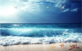 Pasirinktinius nuotraukų 3d tapetai, neaustiniai ir šilko freskos Mėlyna jūra, mėlynas dangus, paplūdimys, gamta krantų vaizdas tapybos 3d kambarių freskomis tapetai