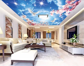 Pasirinktinius nuotraukų fone 3d lubų freskomis tapetai Peach blossom dangus, balti debesys apdaila, dažymas tapetų sienos 3d