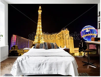 Pasirinktinius nuotraukų foną, Las Vegas Strip naktį didelės freskos vinilo tapetai Papel de parede už kambarį TELEVIZIJOS sienos