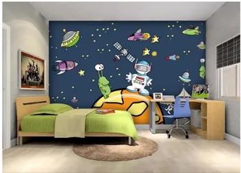 Pasirinktinius nuotraukų freskos 3d tapetai, Cartoon kosmoso žvaigždėtą starship sienos, Namų dekoro 3d sienų freskomis tapetai už kambarį